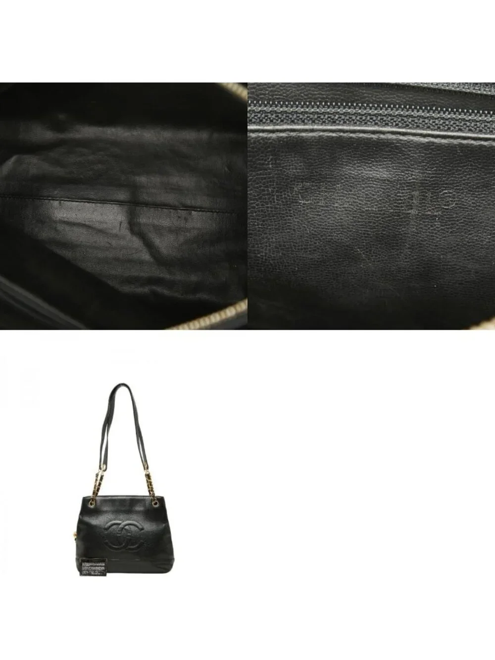 Chanel CC Logo Chain Tote Shoulder Bag Black Caviar Leather